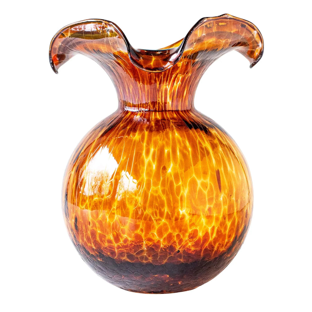 Vietri Hibiscus Glass Brown Tortoiseshell Fluted Vase