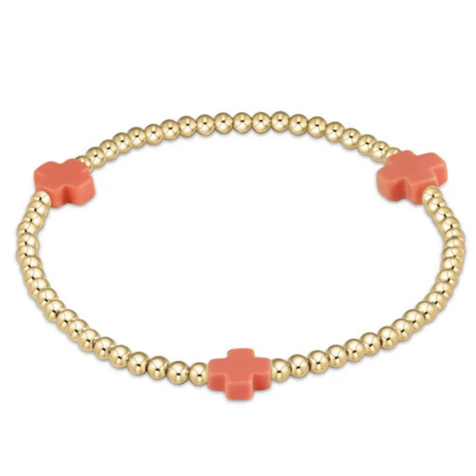 enewton 6.5" Signature Cross Gold Pattern 3mm Bead Bracelet - Coral