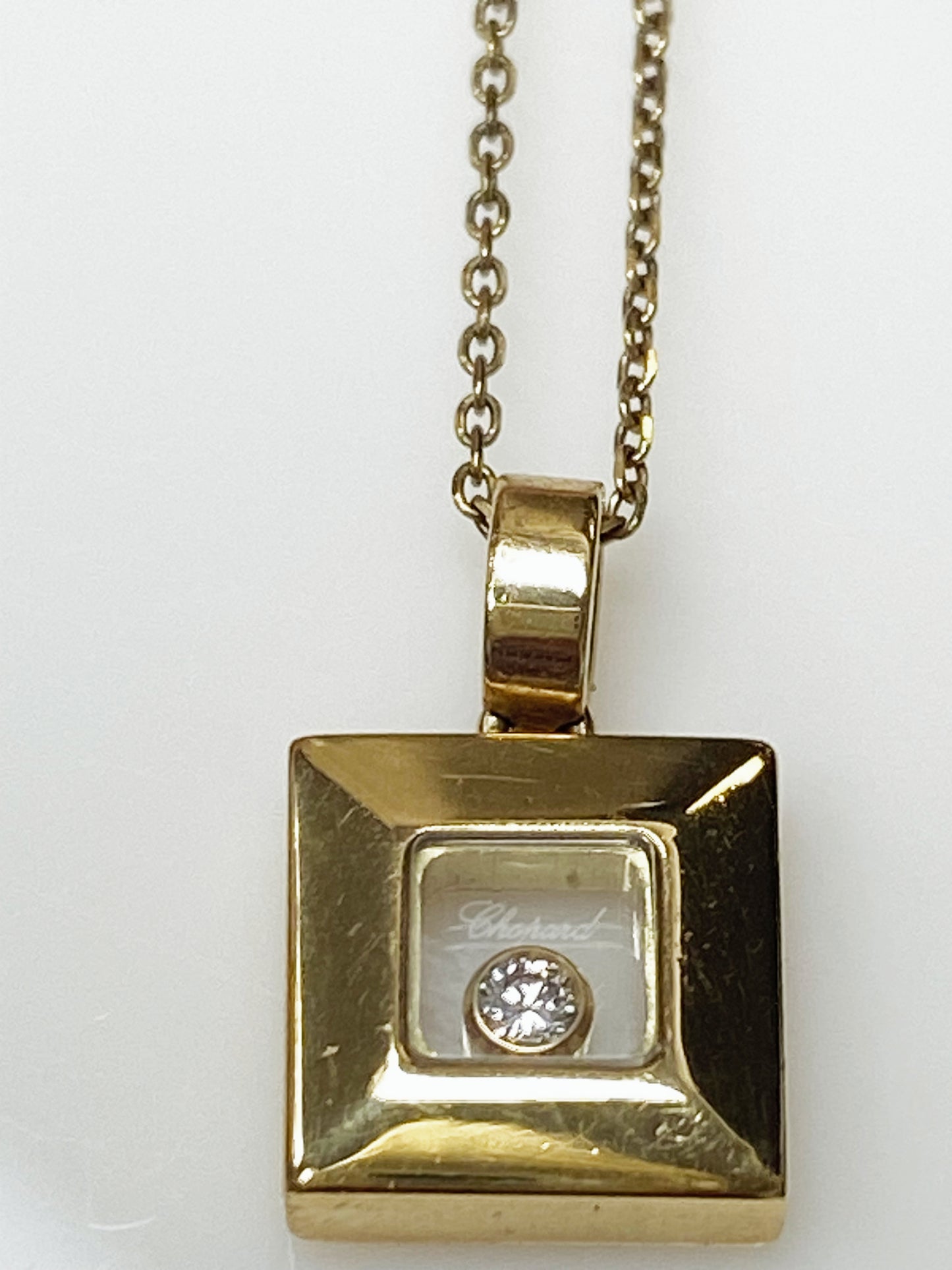 Estate 18k Yellow Gold Chopard Happy Diamonds Icons Square Pendant Necklace