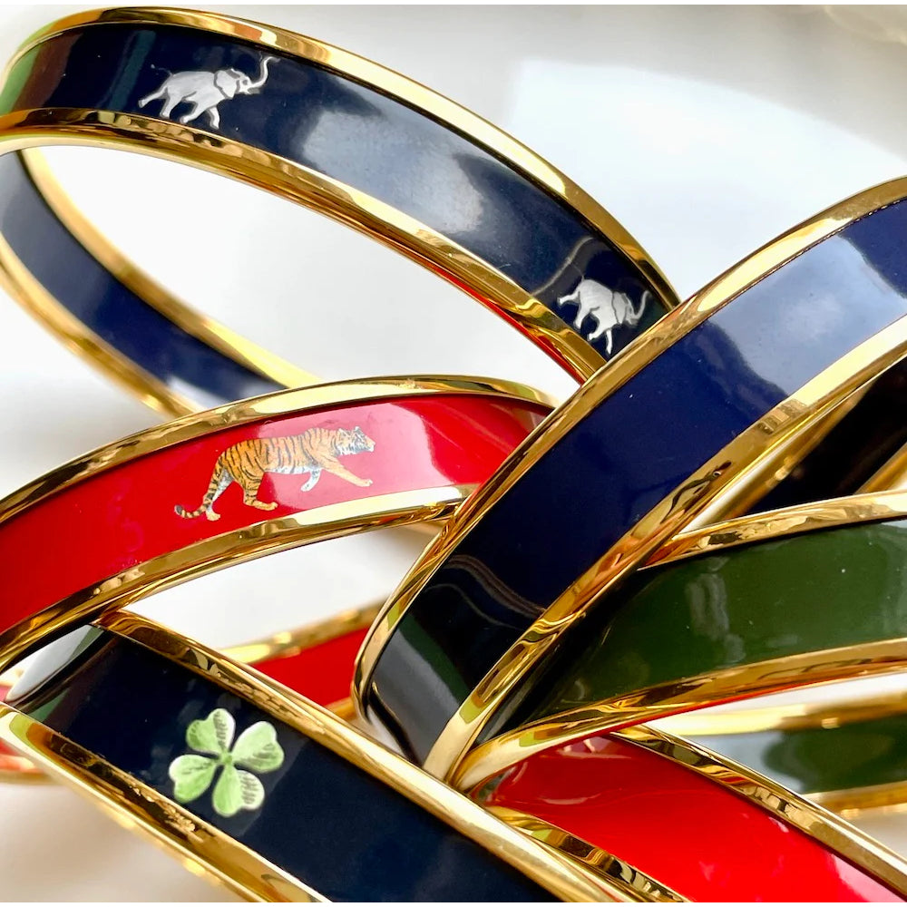 Halcyon Days 1cm Elephant Navy Gold Enamel Bangle Smyth Jewelers