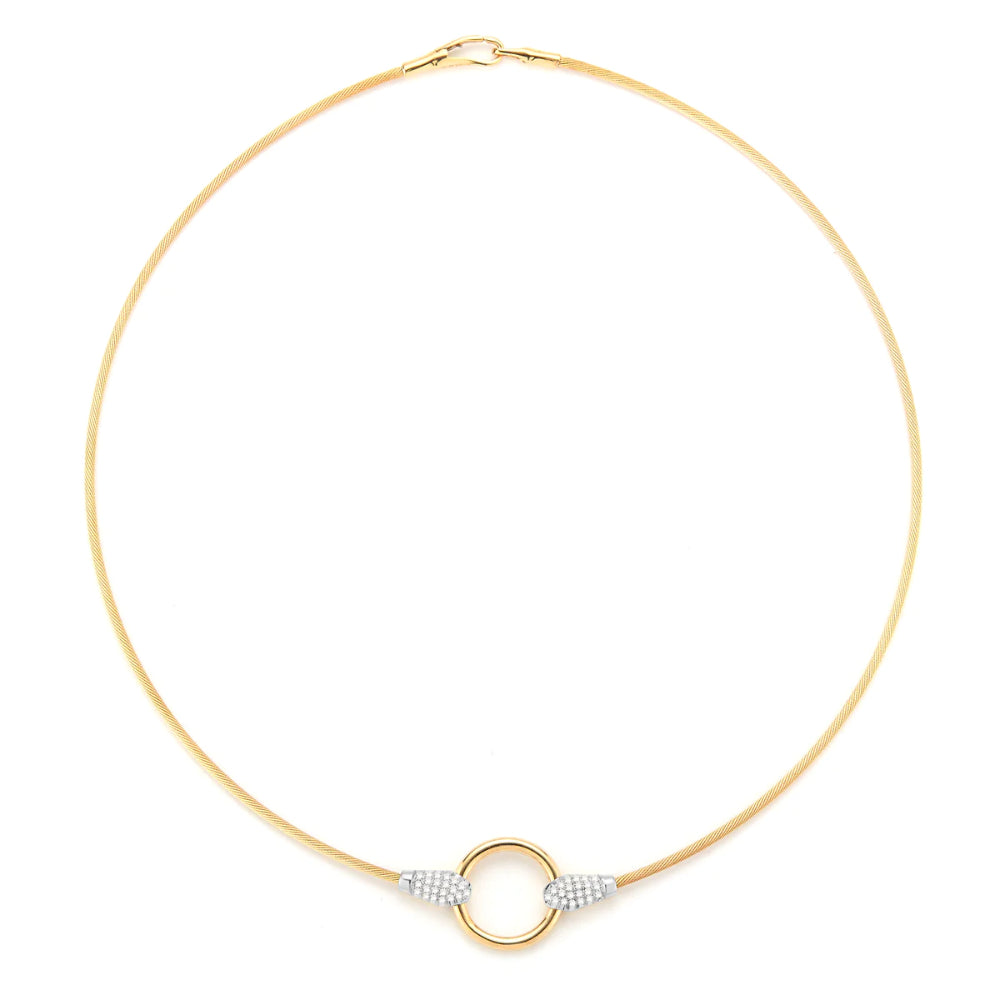 14k Gold Open Circle Necklace with Pave Diamond Accents