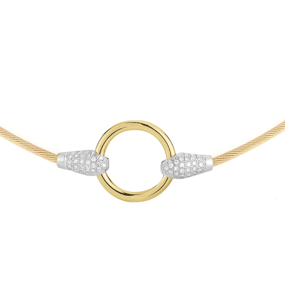 14k Gold Open Circle Necklace with Pave Diamond Accents