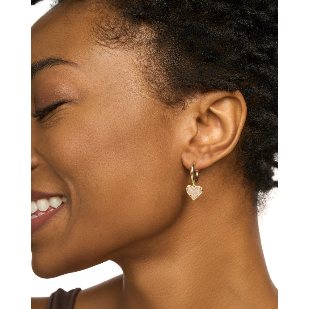 Kendra Scott Ari Heart Gold Huggie Earrings Iridescent Drusy