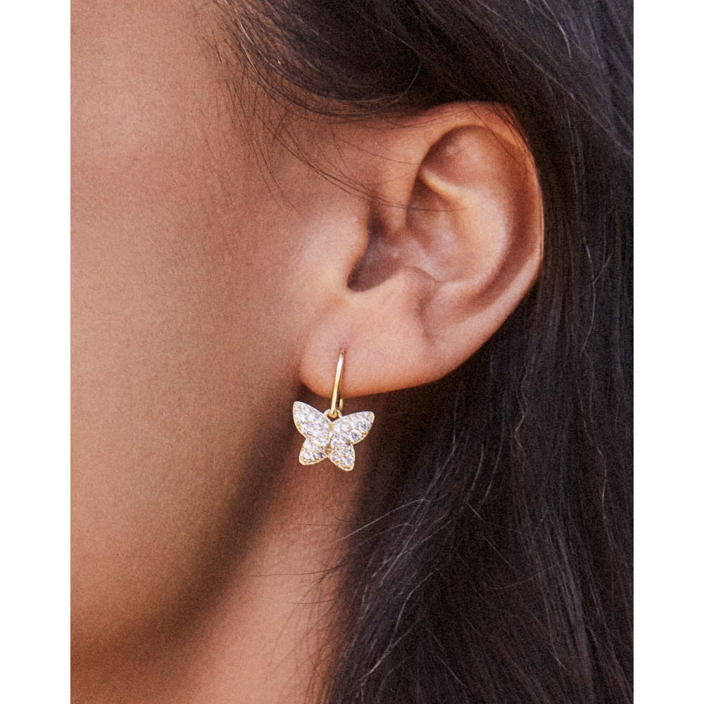 Kendra Scott Lillia Butterfly Gold Drop Earrings in Crystal