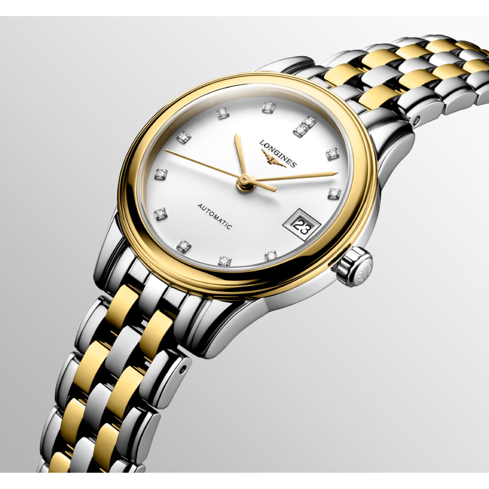 Longines Flagship Two-Tone 26mm Automatic White Dial with Diamond Indexes, L42743277