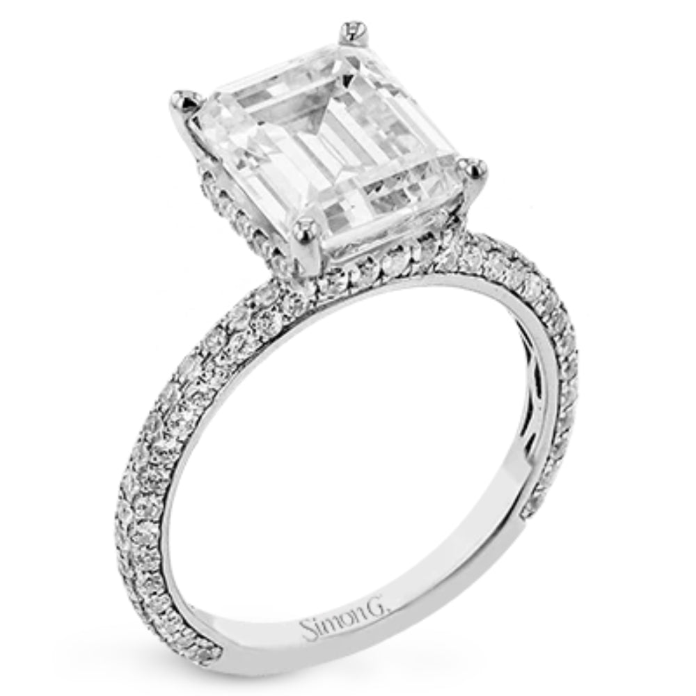 Simon G. 18k Emerald-Cut Hidden Halo Engagement Ring with Diamonds