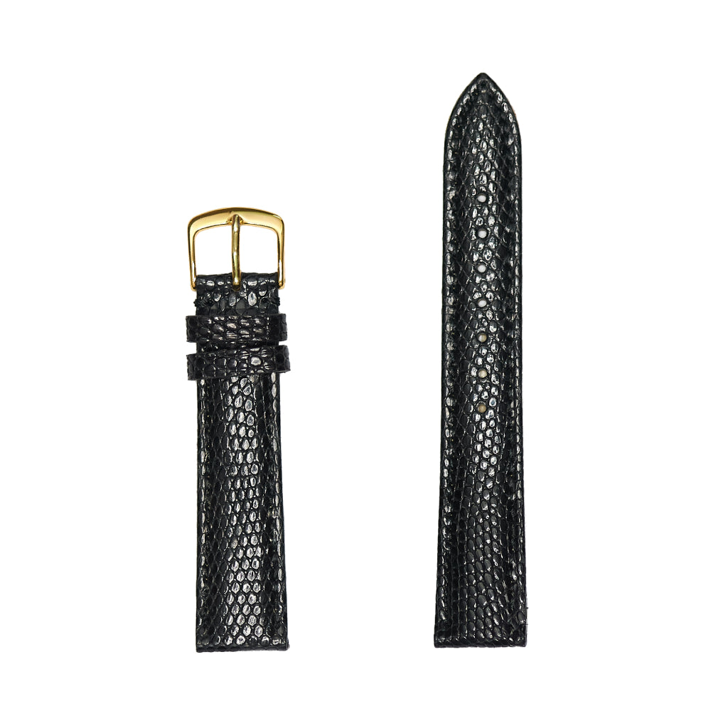 Ladies 15mm Genuine Lizard Leather Watch Band - Black