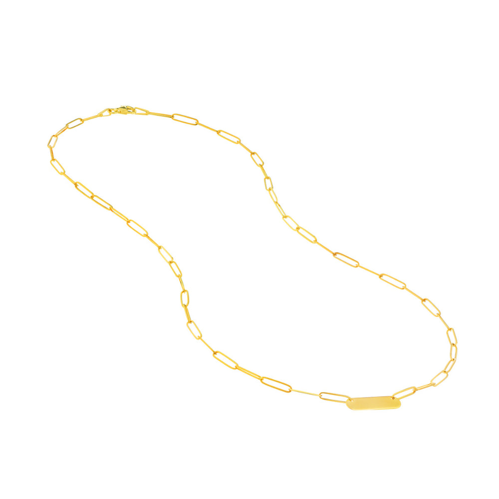 14k Gold Engravable Paperclip Bar Necklace