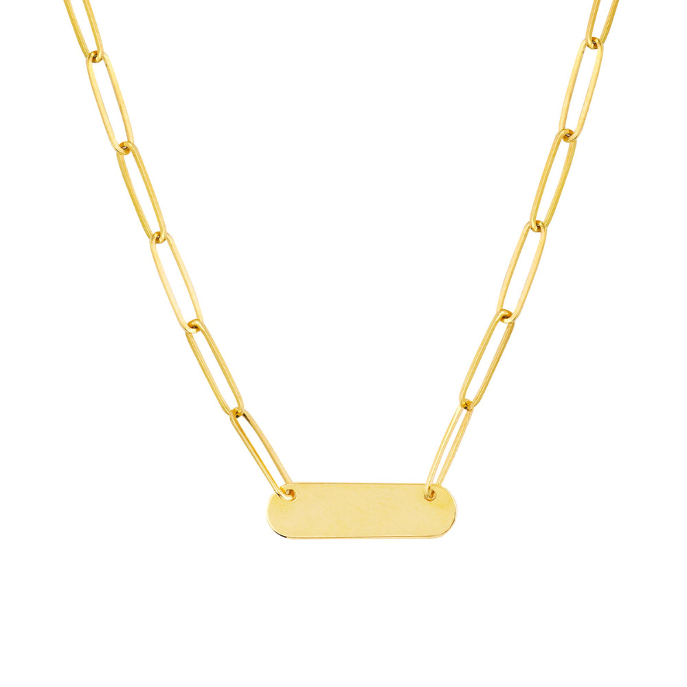 14k Gold Engravable Paperclip Bar Necklace