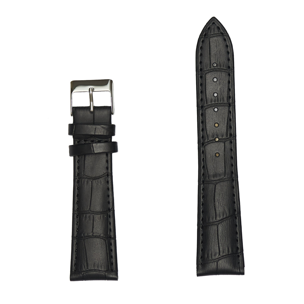 Men's Genuine Alligator Grain Leather Watch Band - Black