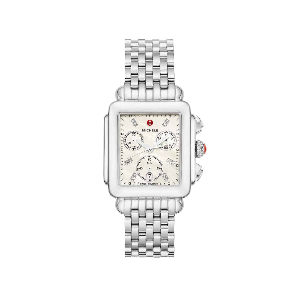 Michele Deco Stainless Diamond Dial Watch