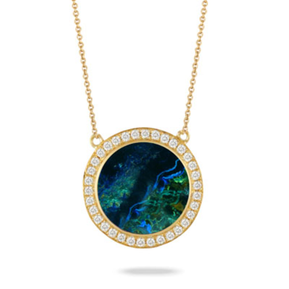 18k Gold Diamond Necklace with Azurite Malachite