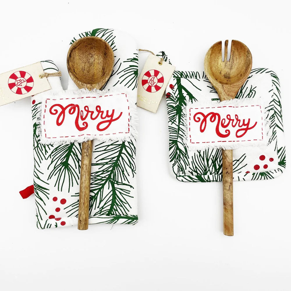 Lux Dear Pine Bought Mit & Pot Holder with Wood Spoon