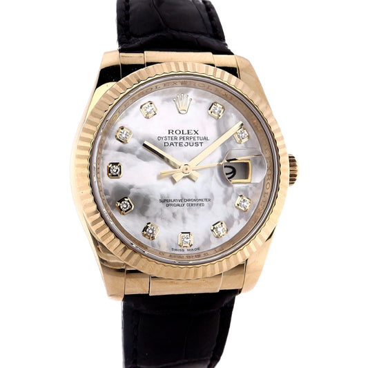 Estate Rolex 18k Yellow Gold Gents Oyster Perpetual Datejust Mother of Pearl Dial 116138 C.2005