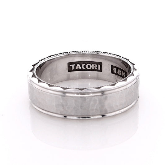 Estate Tacori 18 Karat White Gold Hammered Men's Wedding Band