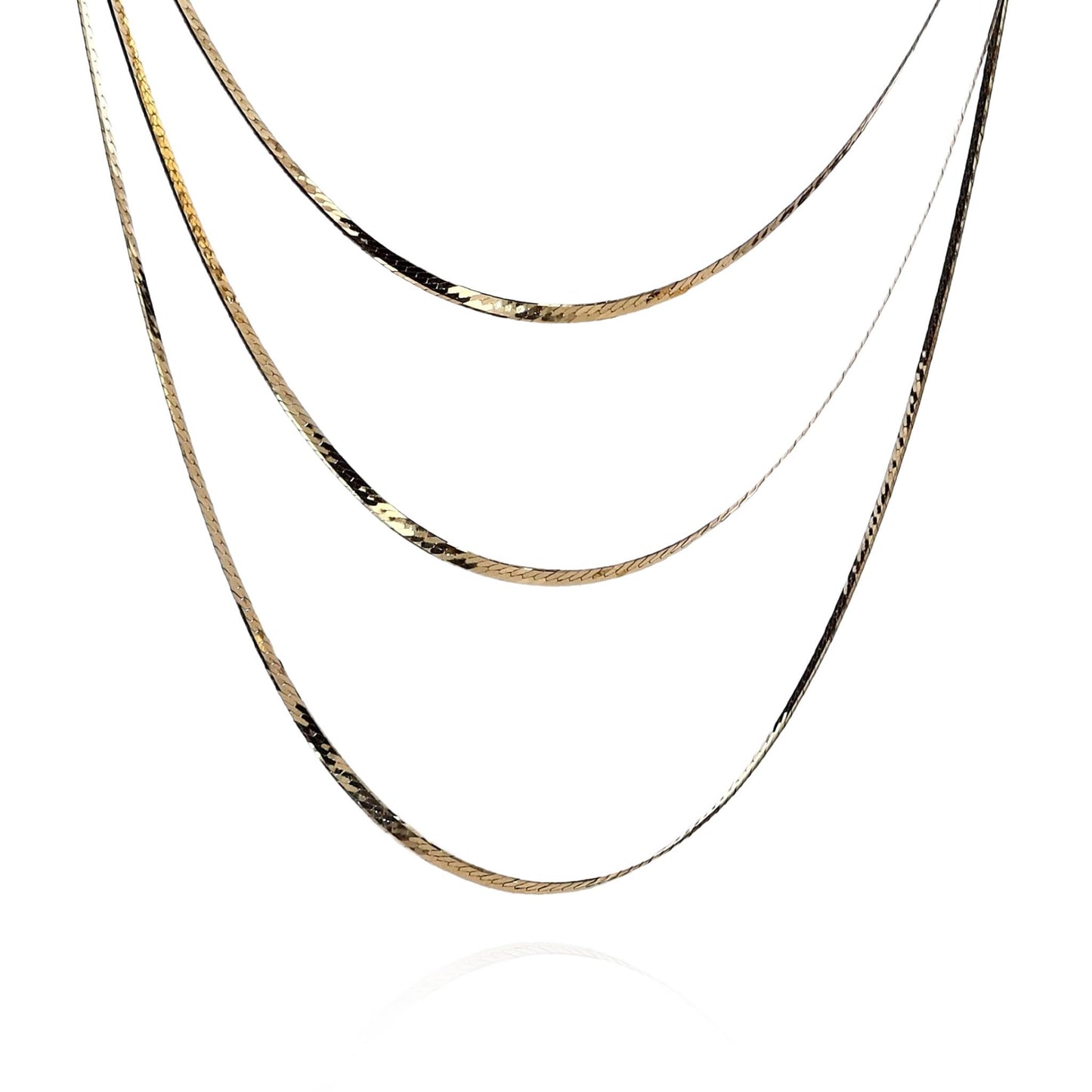 14k Yellow Gold Multi-Strand Layered Herringbone Necklace