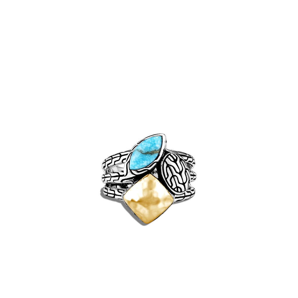 John Hardy Classic Chain Hammered Turquoise Cluster Ring