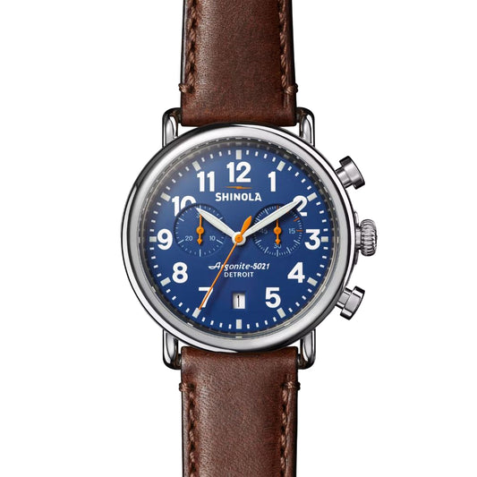 Shinola Runwell 41mm Quartz Chronograph Blue/Brown Leather