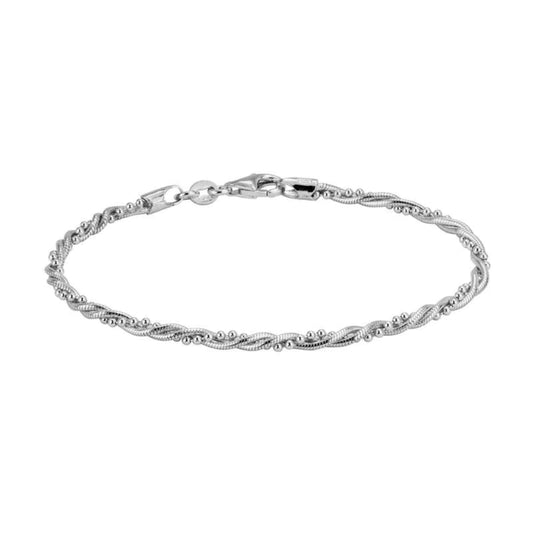 Sterling Silver Twist Beaded Bracelet