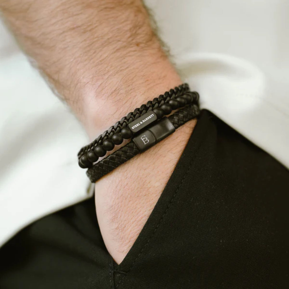 Steel & Barnett Men's Black Edition Leather Bracelet