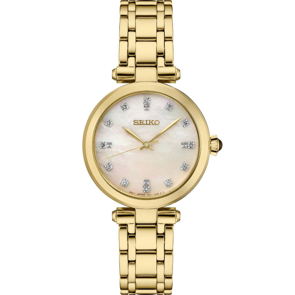 Seiko Diamond Collection White Mother of Pearl Gold Tone Quartz