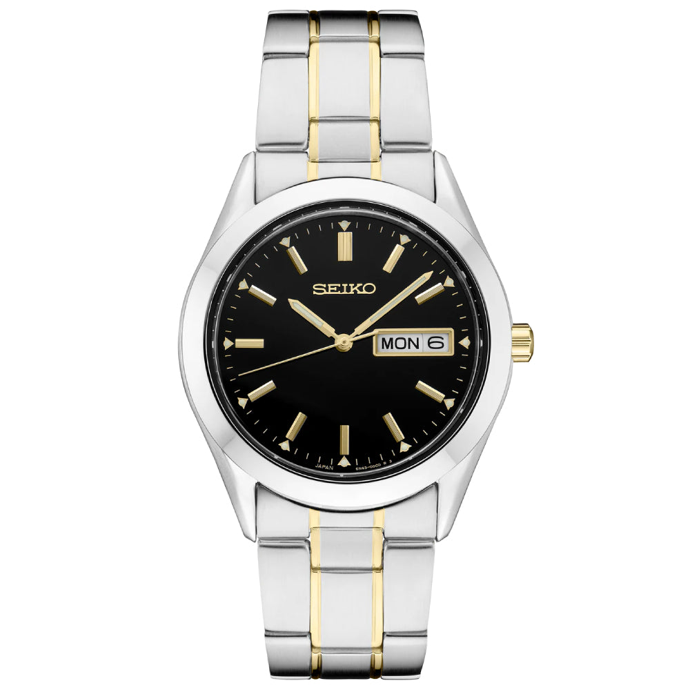 Seiko Essentials Two Tone 37mm Quartz Watch - Black Dial and Stainless Steel Band