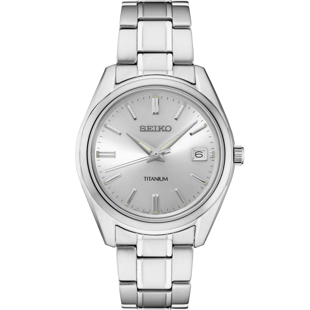 Seiko Essentials Collection Silver Sunray Dial Titanium Classic Quartz SUR369