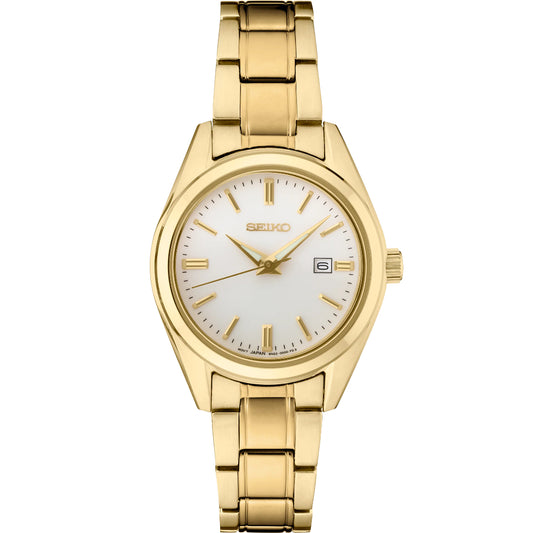 Seiko Essentials Ladies 29mm Gold Tone, Silver Dial