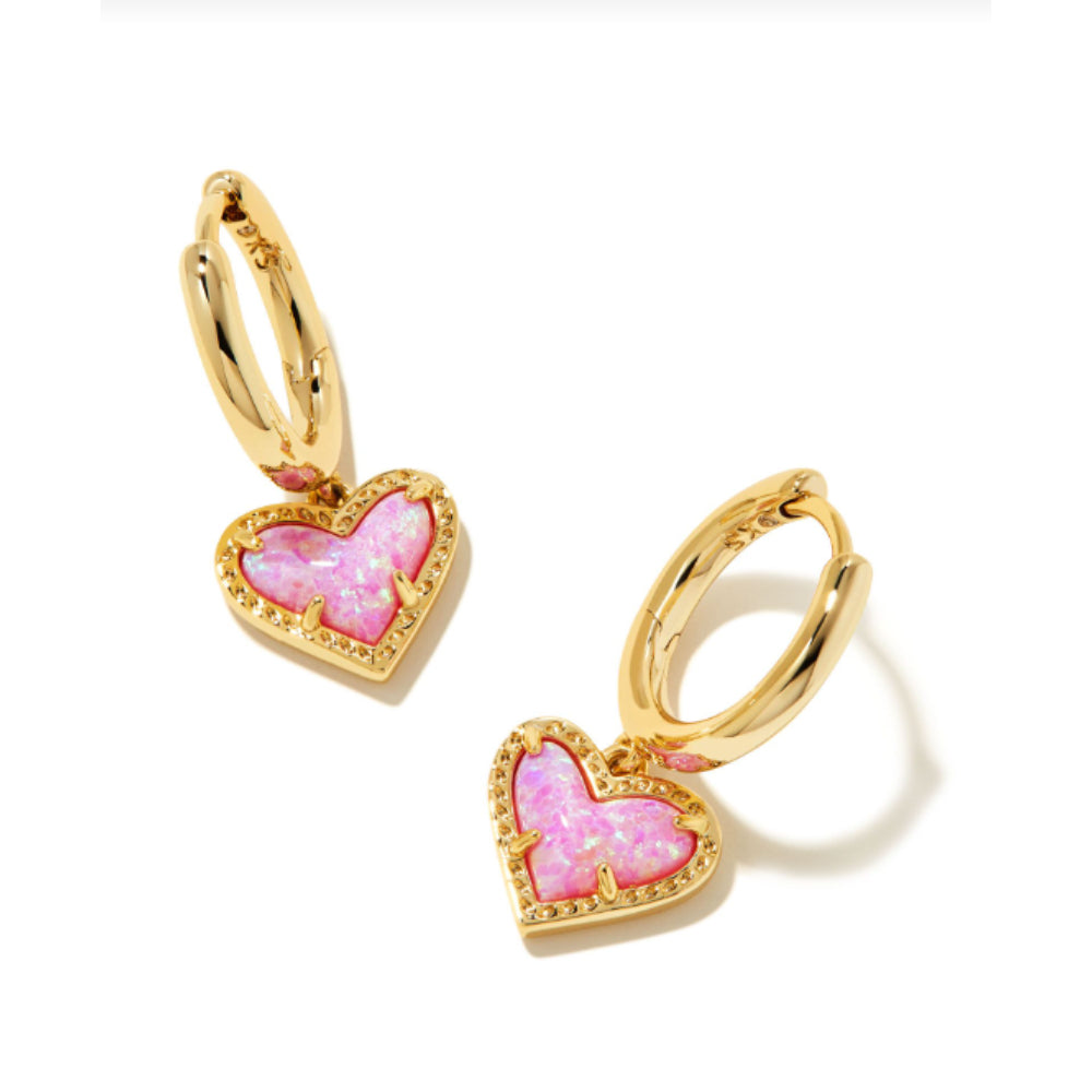 Kendra Scott Ari Heart Huggie Earring Gold-Bubble Gum Pink Opal