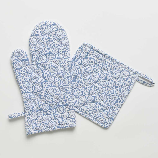 Pomegranate Cactus Flower Ivory Oven Mitt Set