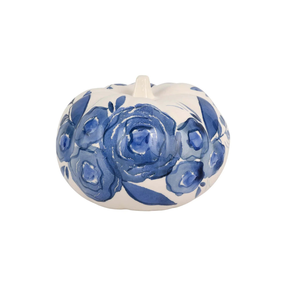 Vietri Blue Camellia Figural Pumpkin