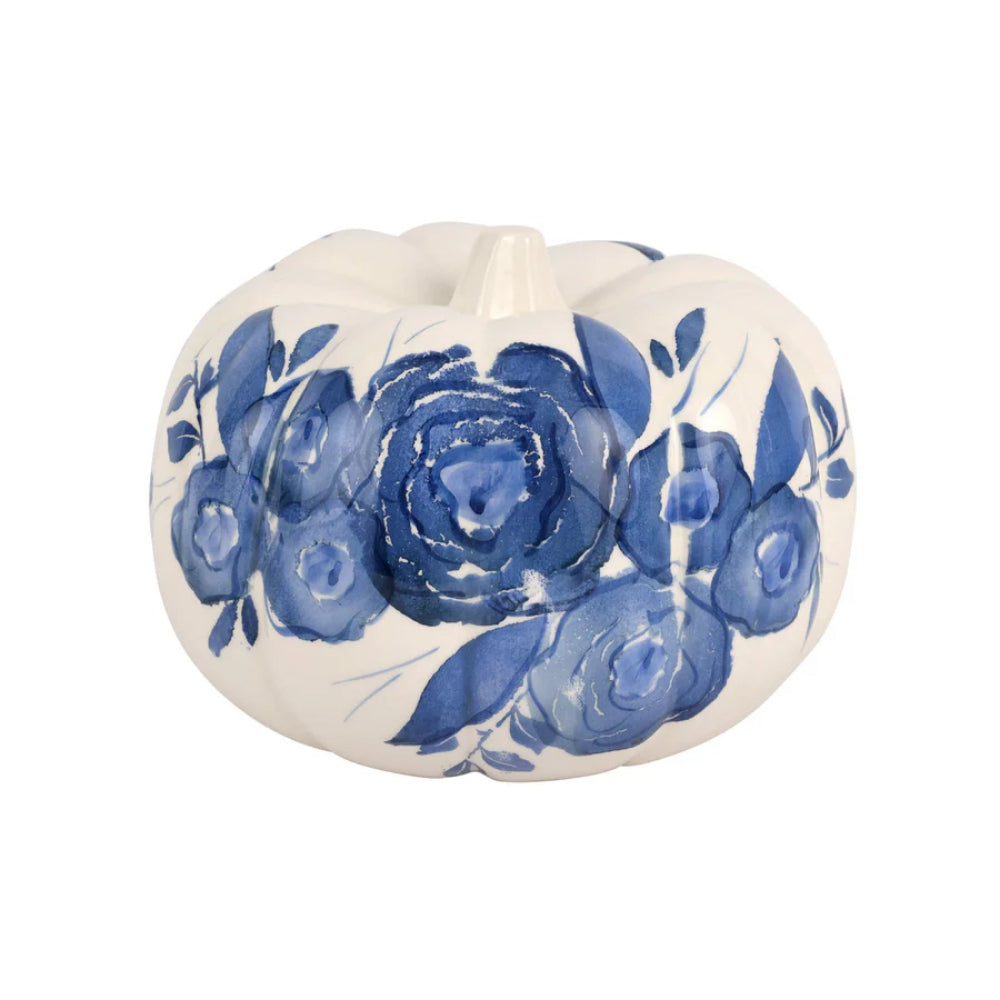 Vietri Blue Camellia Figural Pumpkin