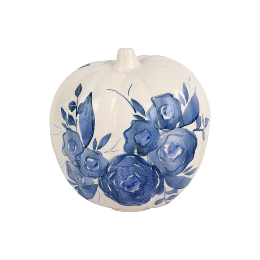 Vietri Blue Camellia Figural Pumpkin