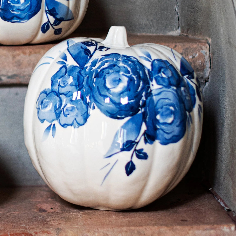 Vietri Blue Camellia Figural Pumpkin