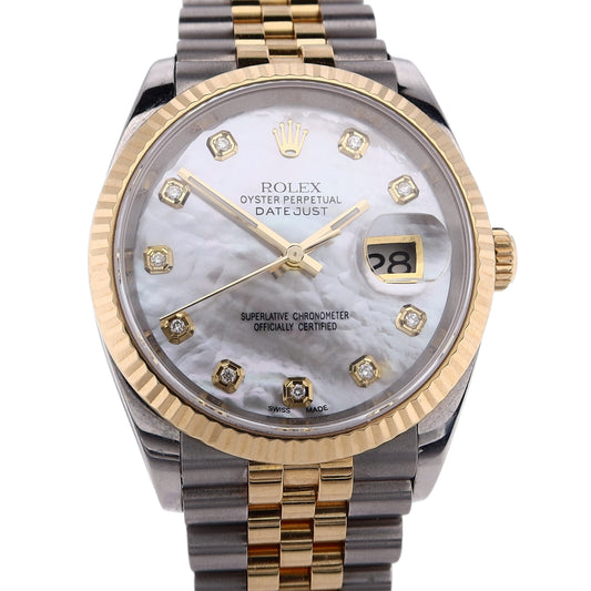 Estate Rolex Two-Tone Custom DateJust White Mother Of Pearl Dial 126233 With Box