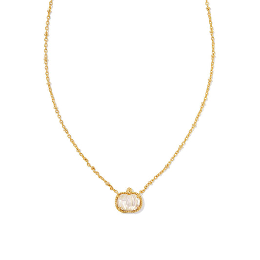 Kendra Scott Pumpkin Gold Short Pendant Necklace in Ivory Mother of Pearl