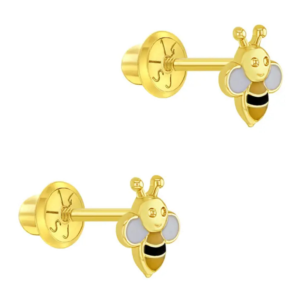 Children's 14k Yellow Gold Honey Bee Stud Earrings