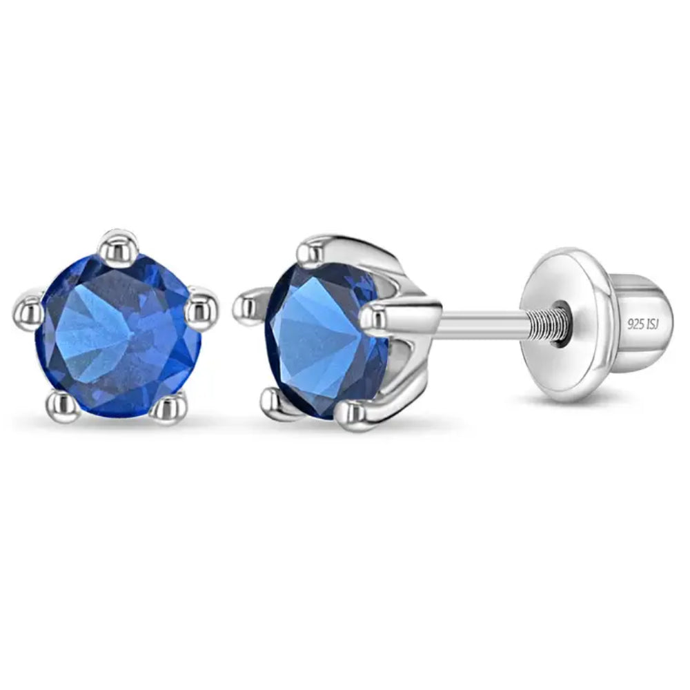 Children's Classic CZ Birthstone Solitaire Earrings