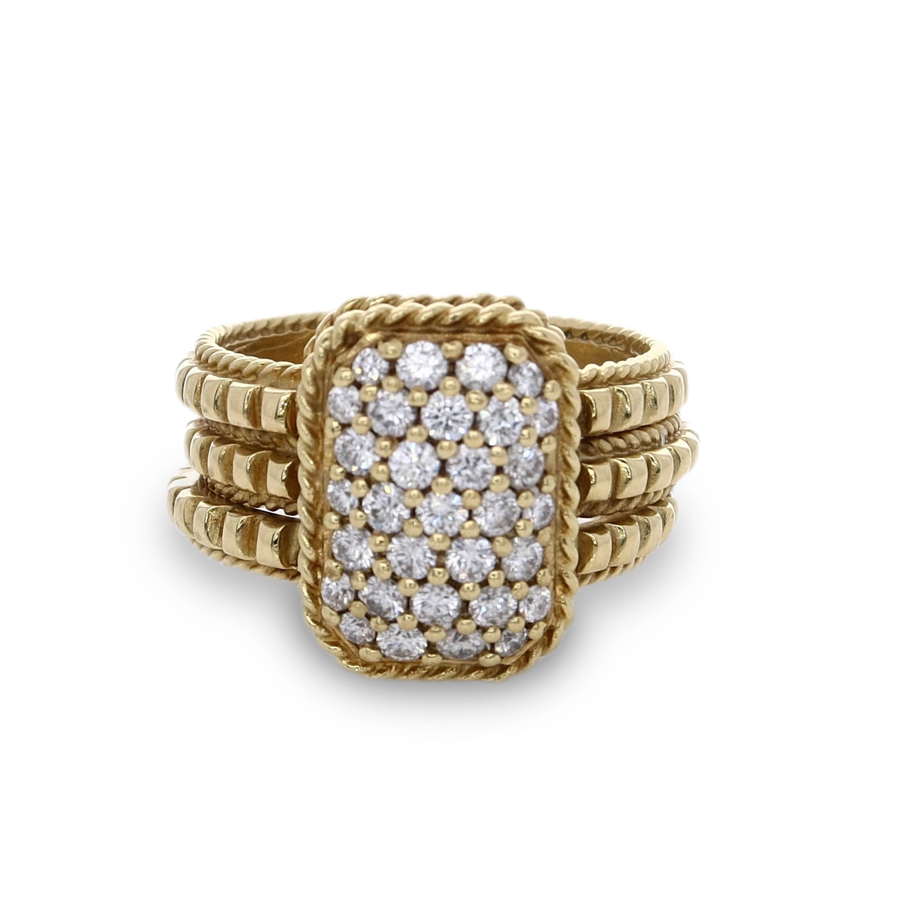 Estate 18k Yellow Gold Rectangular Pave Diamond Triple Band Ring Smyth Jewelers