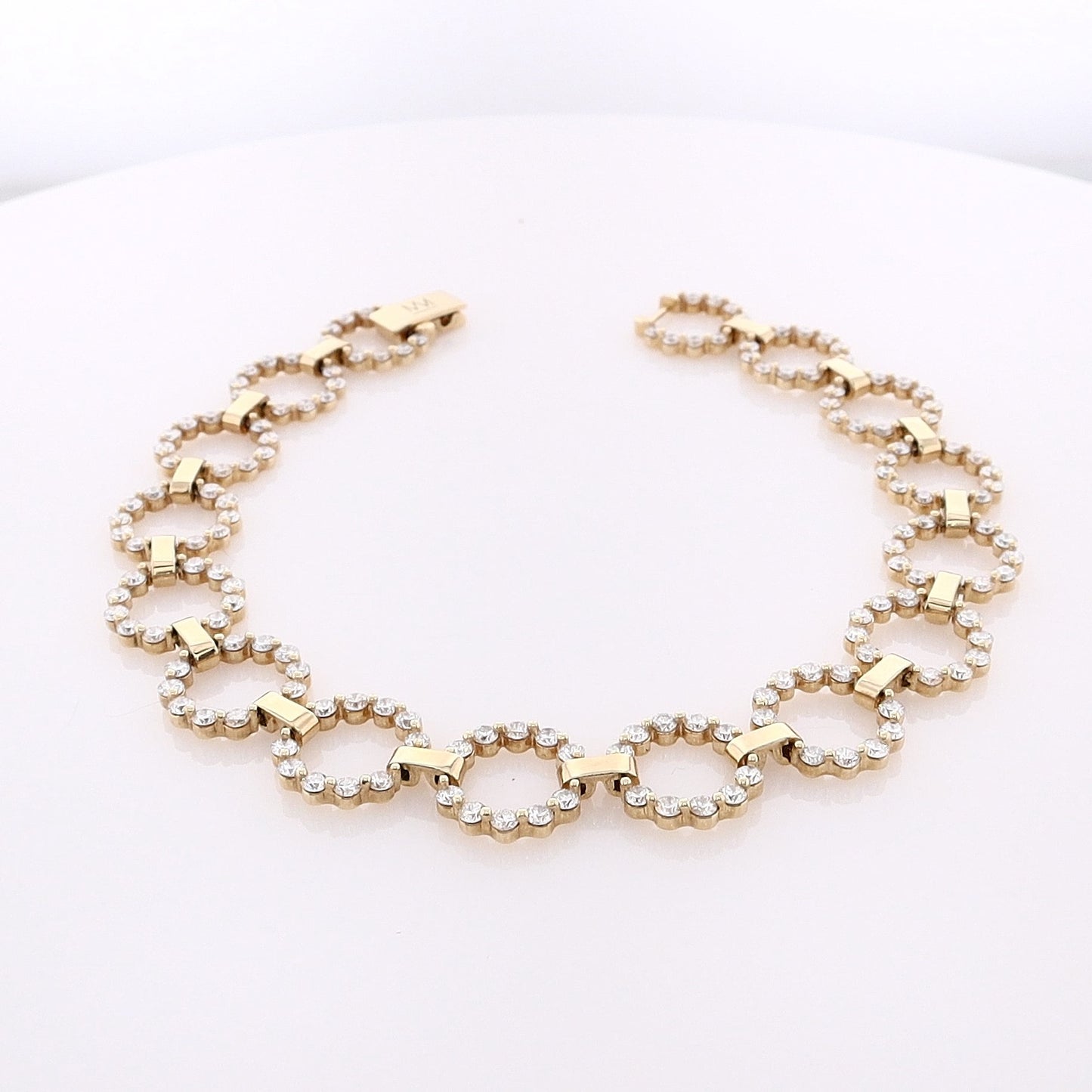 14 Karat Yellow Gold Cloud Infinity Open Circle Diamond Bracelet