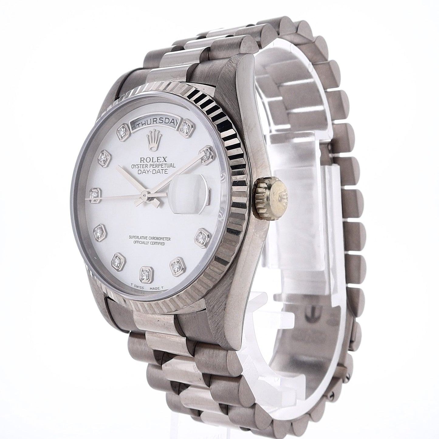 Estate Rolex Day-Date with Mother of Pearl Diamond Dial in 18k White Gold