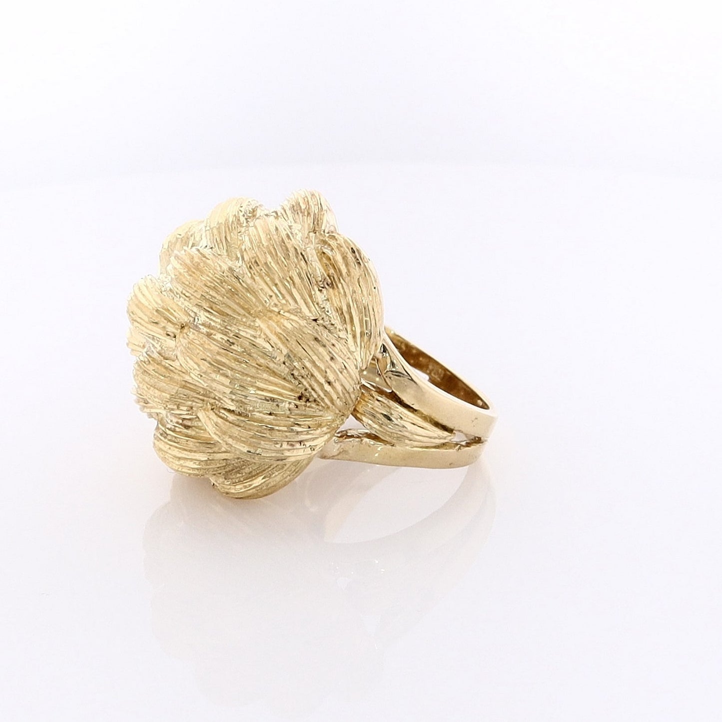 Estate 18 Karat Yellow Gold Domed Textured Basketweave Design Ring