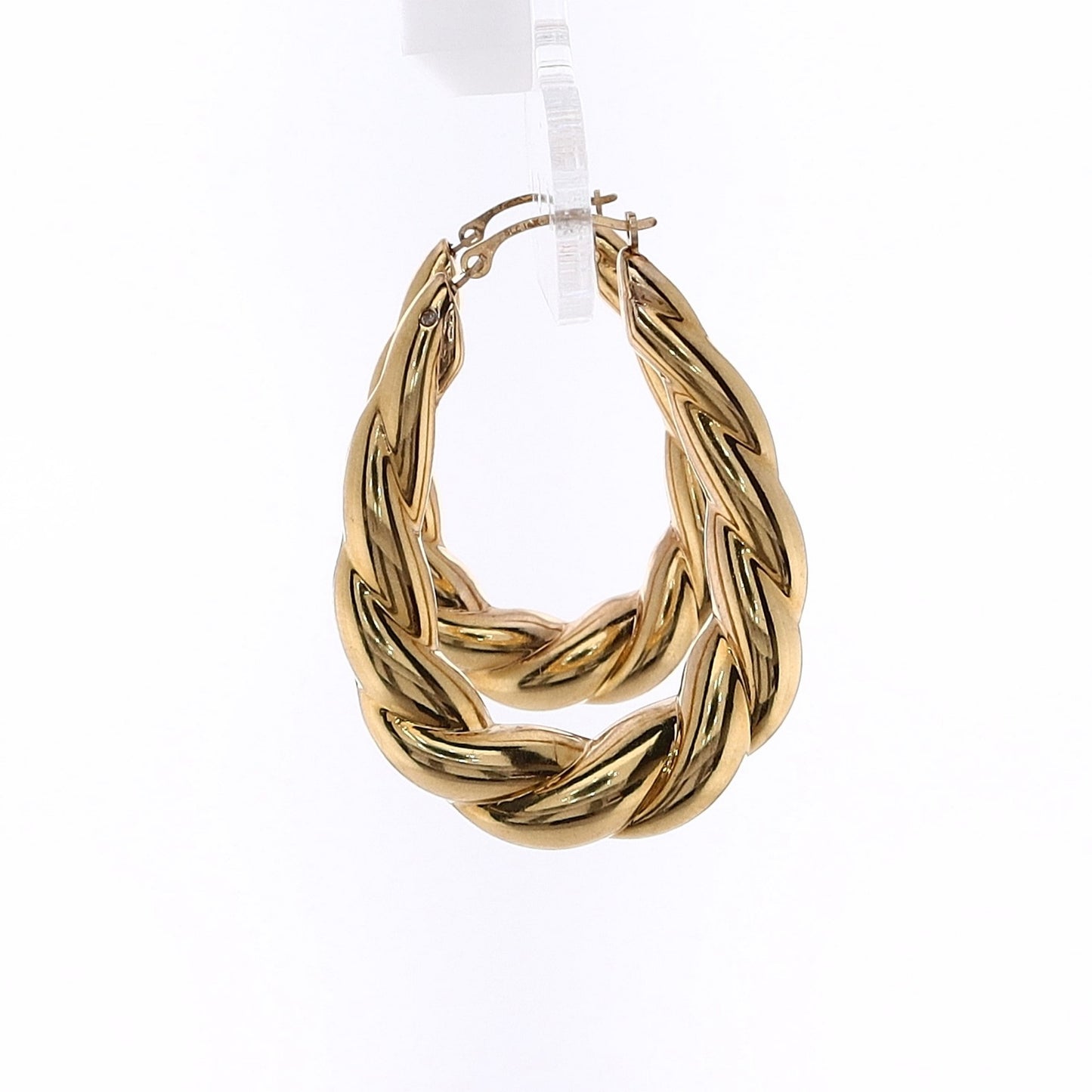 Estate 14 Karat Yellow Gold Twist Design Oval Hoop Earrings