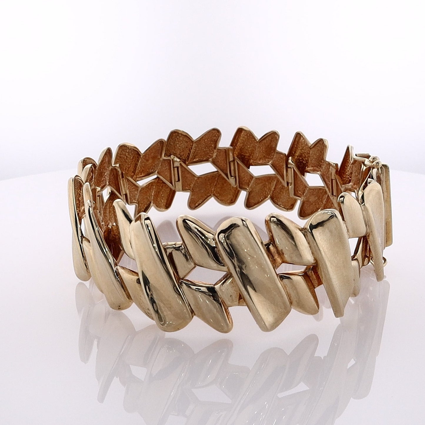 Estate 14 Karat Yellow Gold Polished Double Tiered Diagonal Bar Design Bracelet