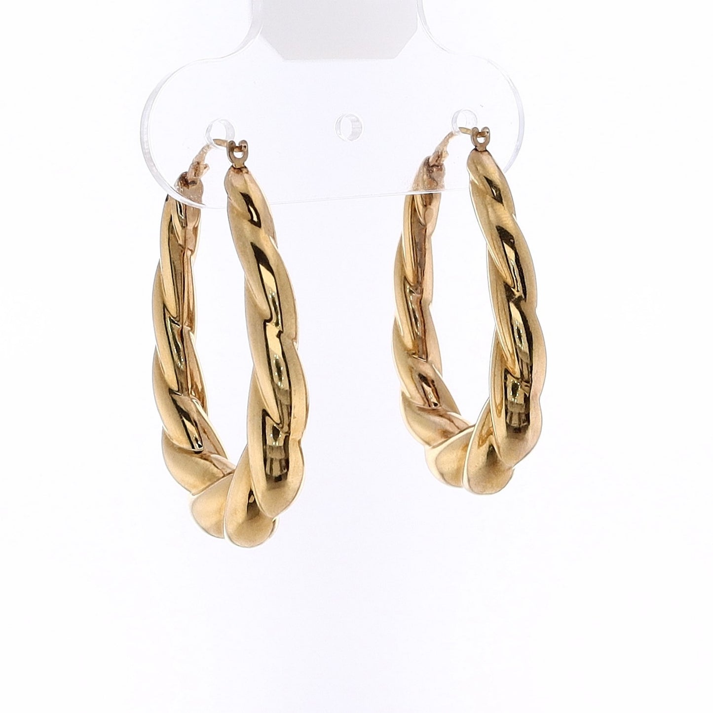 Estate 14 Karat Yellow Gold Twist Design Oval Hoop Earrings