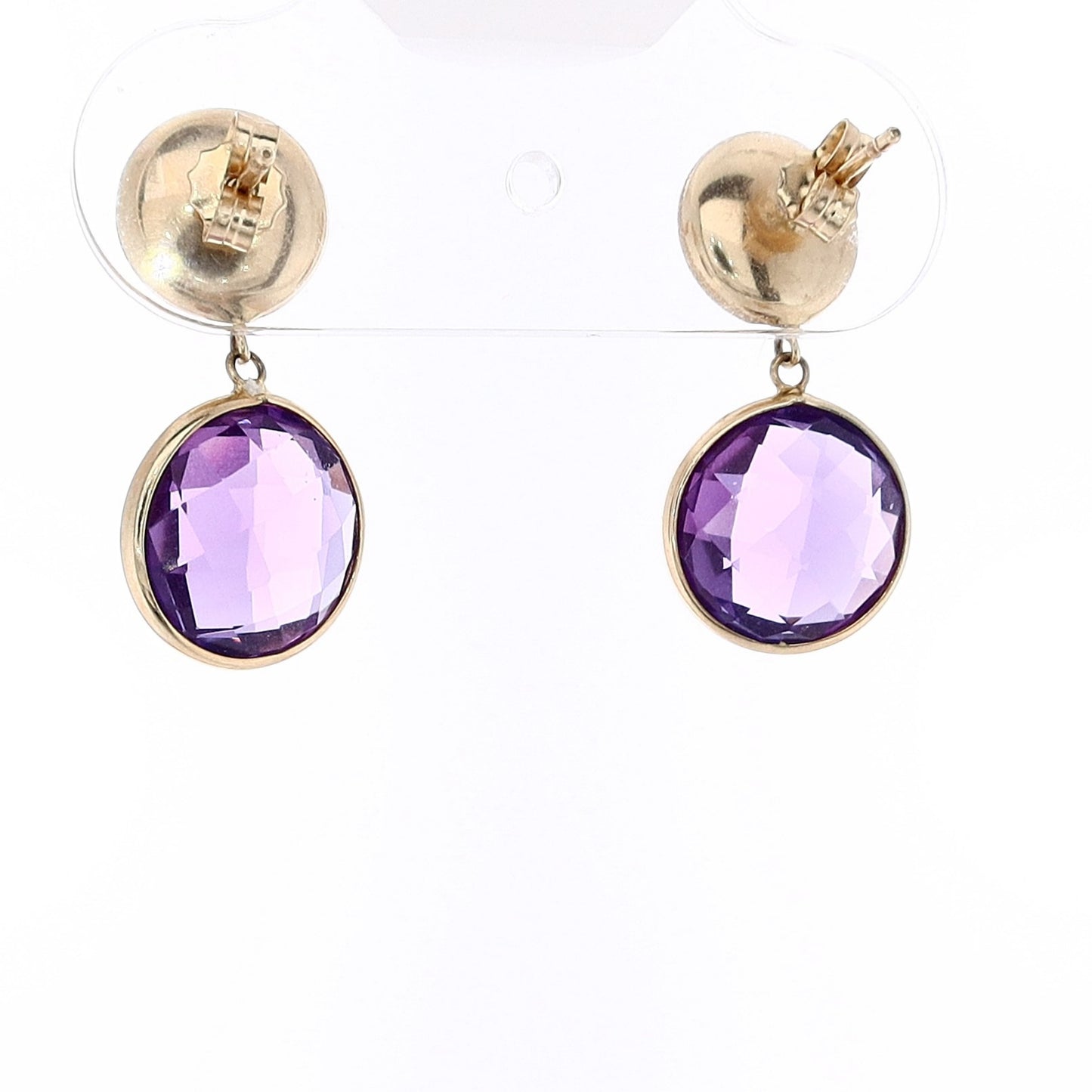 14 Karat Yellow Gold Satin Flat Bead Amethyst Stud Earrings