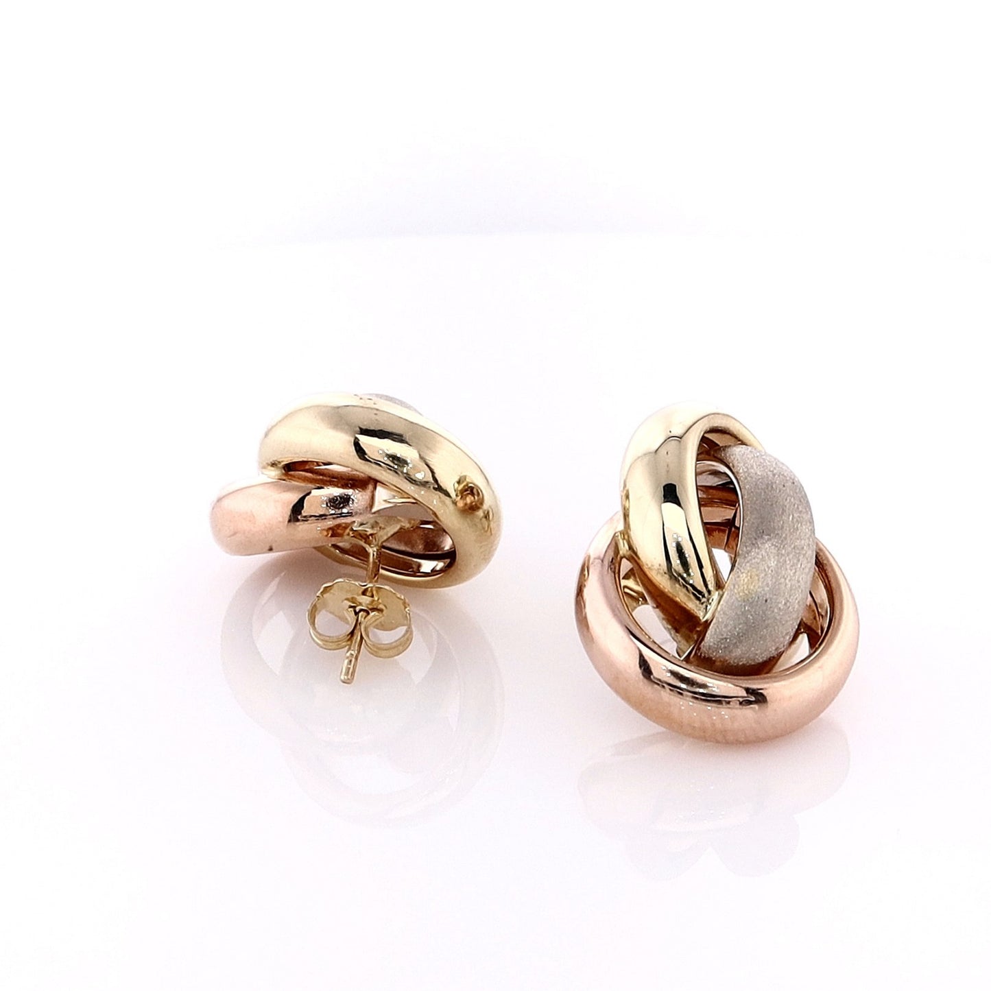 Estate 14 Karat Tri-Tone Gold Polished and Brushed Interlocking Ring Earrings