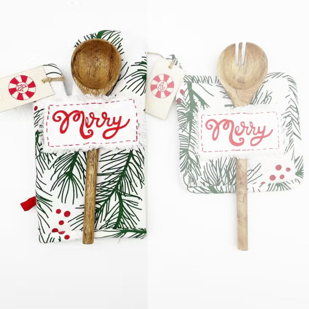 Lux Dear Pine Bought Mit & Pot Holder with Wood Spoon