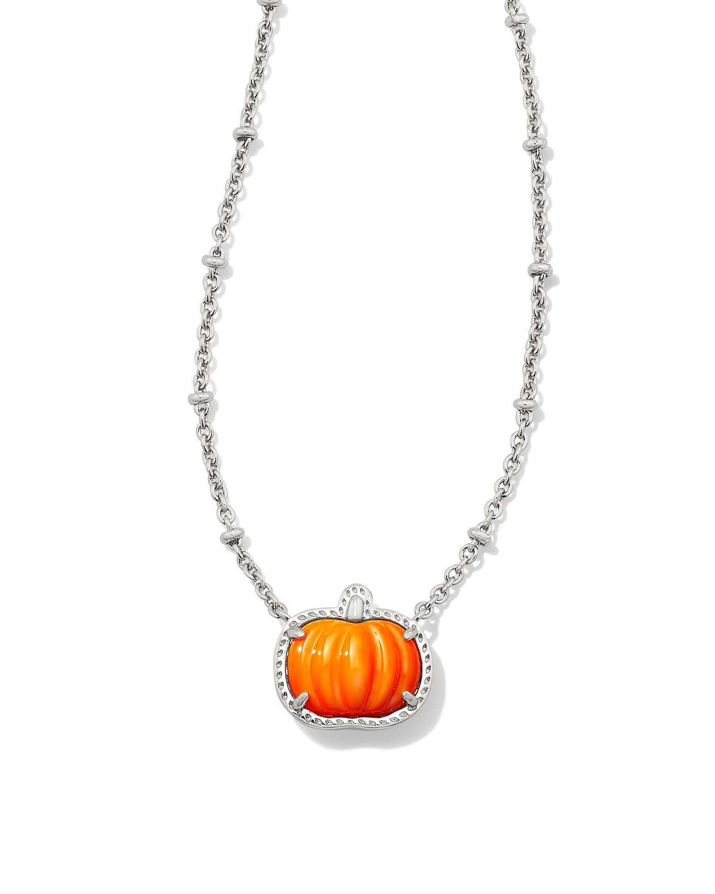 Kendra Scott Pumpkin Silver Short Pendant Necklace in Orange Mother of Pearl