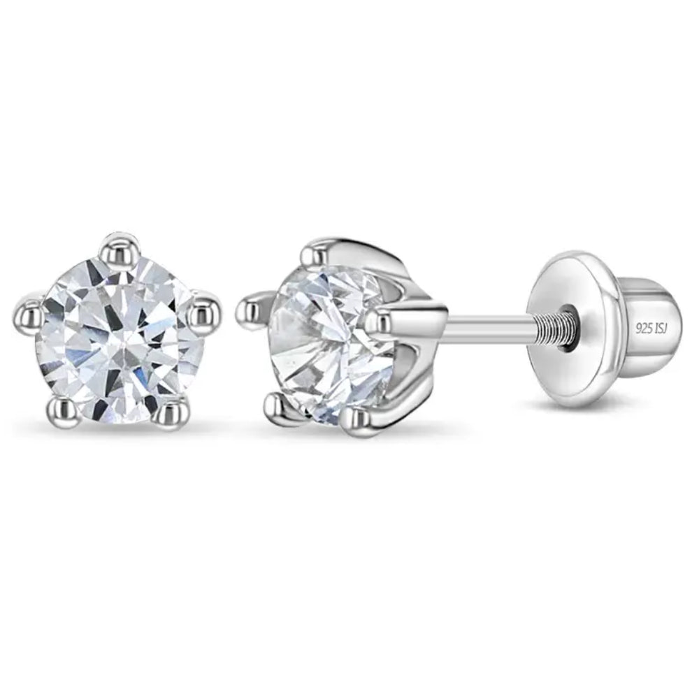 Children's Classic CZ Birthstone Solitaire Earrings